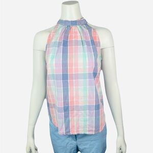 J. Crew Pink and Blue Halter Tank Top